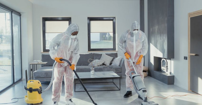 Vacuum Cleaners - Cleaners in PPE Vacuuming a Tiled Floor