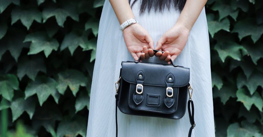 Handbag - Woman Holding Black Leather Bag